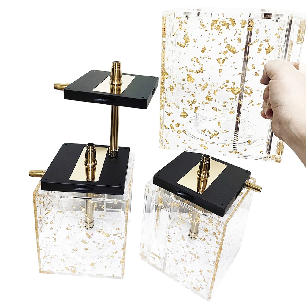Gold Flake Cube LED Hookah