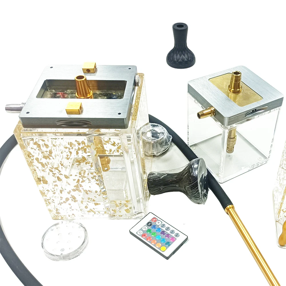 Gold Flake Cube LED Hookah
